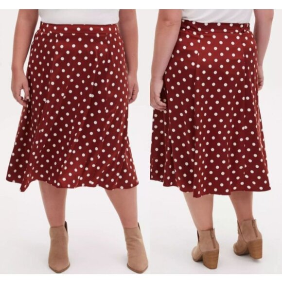 Torrid Brown Dot Silky Smooth Stretch-Satin Slip Midi Skirt Women's Plus Size 0 - Picture 1 of 12
